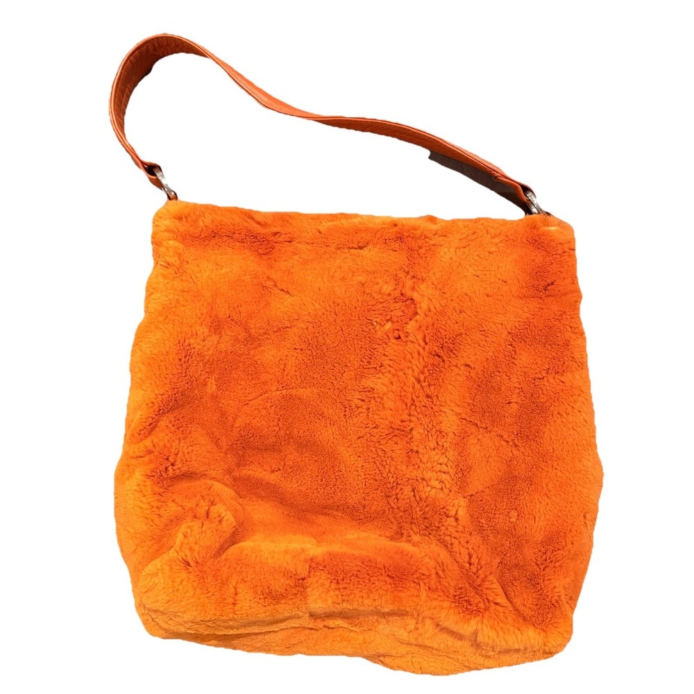 ADRIENNE LANDAU Orange GENUINE RABBIT FUR Handbag shoulder bag